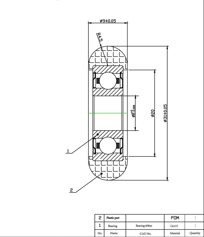 Dimensão das rodas do assento de remo 608ZZ